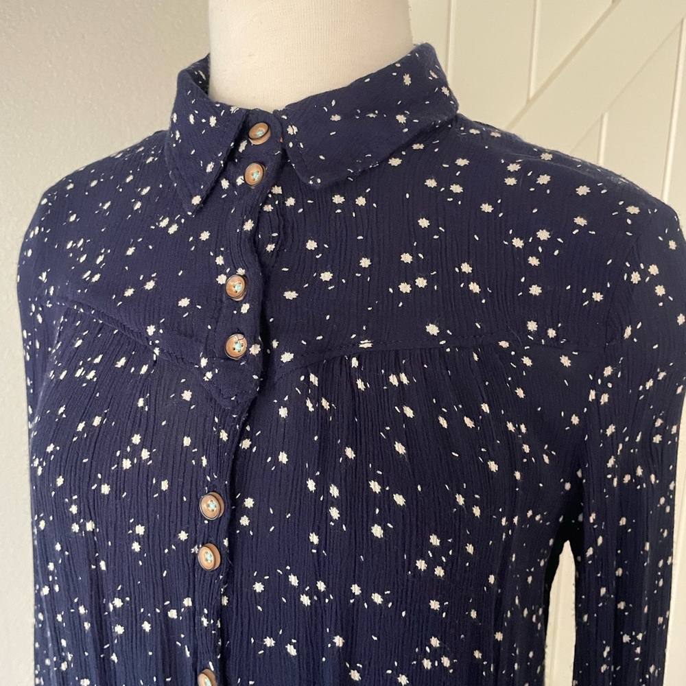 Maeve Navy Button-Down Blouse